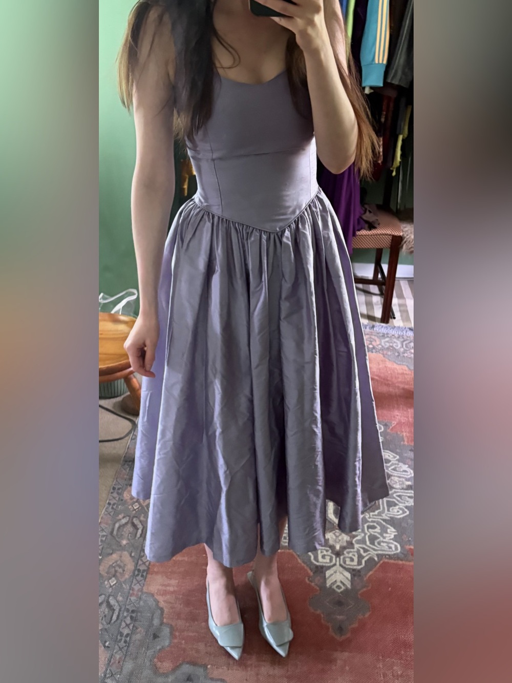 Vintage Laura Ashley Silver Lilac Silk Midi Dress RARE. - Picture 5 of 11